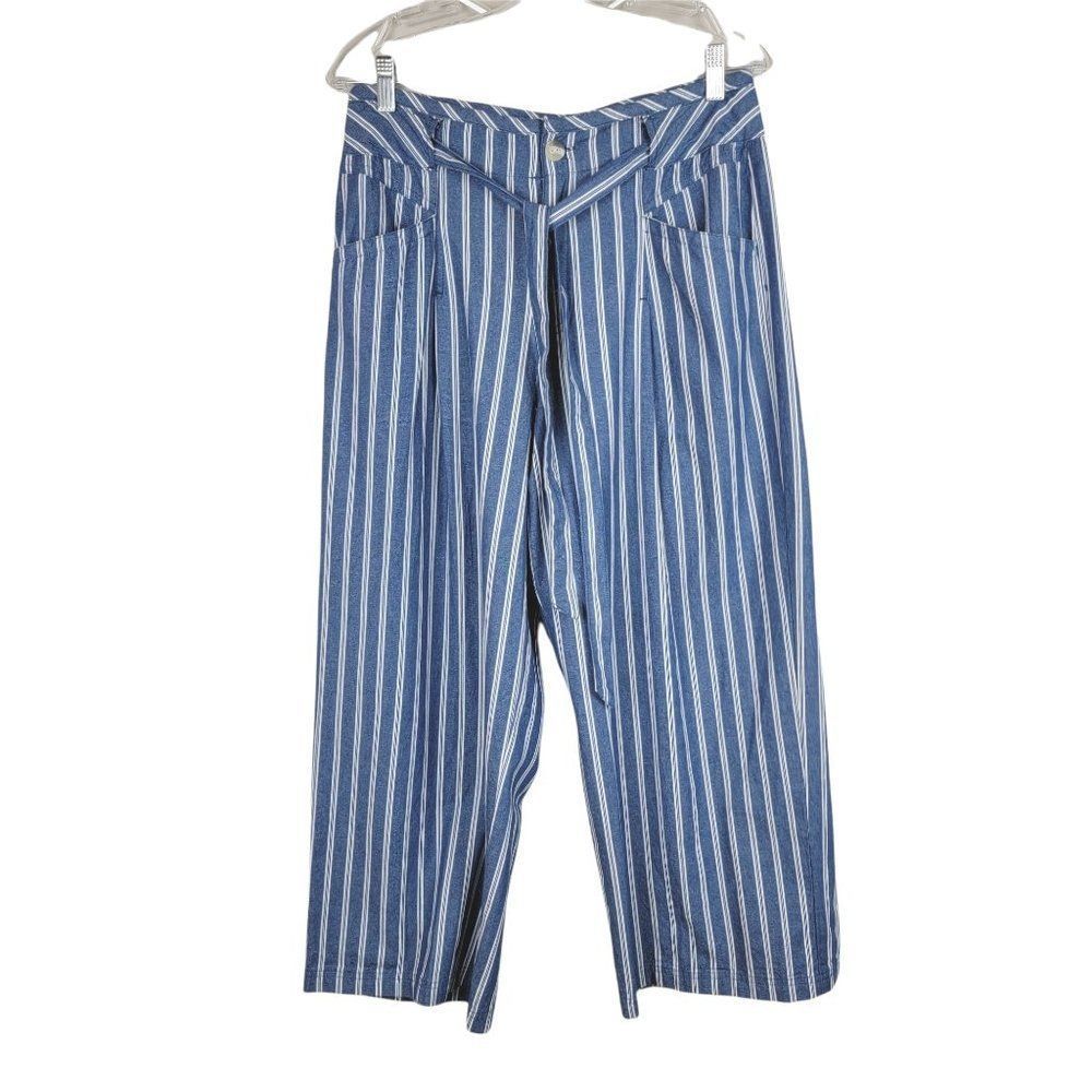 Est. 1946 Jeans Blue White Stripes Belt Wide Leg Relaxed Fit Casual Pants 10